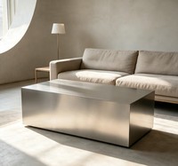 Table basse minimaliste italienne en acier inoxydable, table en métal brossé mat pour petit salon, décoration de luxe pour la maison