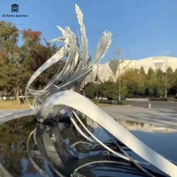 Sculpture en acier inoxydable poli miroir personnalisée, fontaine d'eau, forme de vague, sculpture moderne