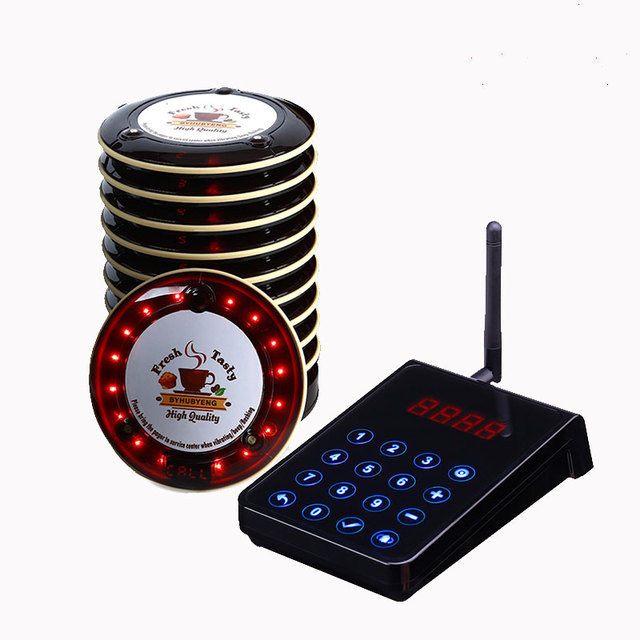 Restaurant & Cafe Magnetic Wireless Paging System with Coaster Pagers and Calling Buzzer 1000m Range Wine Red/Black 10 Units