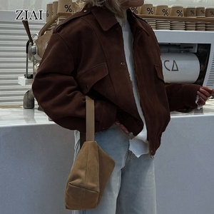 Oem New Fashion Custom Logo <strong>Suede</strong> <strong>Jacket</strong> Loose Women's Solid Color <strong>Jacket</strong> Zipper Casual - Product Image 5