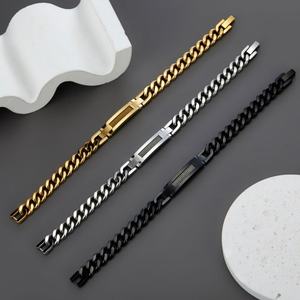 Custom 316l Stainless Steel <b>Men</b> Bracelet Engrave 14k 18k Gold Plated Fashion Chain Link Bracelets <b>for</b> <b>Men</b> - Product Image 1