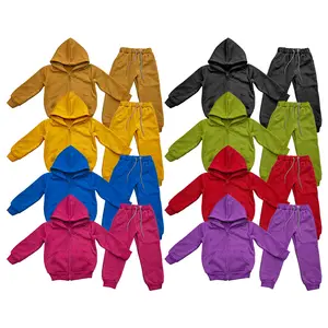 2023纯色两件套童装秋冬女婴男童精品服装休闲儿童慢跑套装