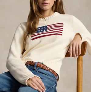 KD Knitwear Manufacture, vente en gros, personnalisable, ODM, OEM, <span class=keywords><strong>pull</strong></span> en tricot jacquard épais avec <span class=keywords><strong>drapeau</strong></span> américain, 100% coton, doux, pour femmes - Product Image 4