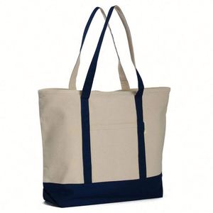 Bolsa de Mano Ecológica Premium para Compras, Playa, Yoga, Multibolsillos, Resistente, de Lona, Color Azul Marino y Rojo, con Bolsillo - Product Image 1