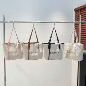 Sac fourre-tout tendance pour femme, couleur unie, motif tissé imprimé, ruban en soie décoratif, léger, zippé, grande capacité pour le quotidien - Product Image 6