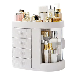 Zenidoo Modern White Cosmetic Organizer with 3 <b>Drawers</b> 3-6L Capacity <b>Plastic</b> <b>Storage</b> Rack & Makeup Display Box - Product Image 6
