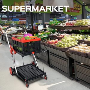 Chariot utilitaire à deux niveaux chariot pliant avec 2 caisses de stockage chariots d'épicerie pliables multifonctionnels - Product Image 4