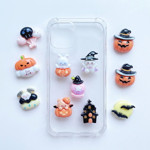 Mini-breloques plates en résine pour coques de téléphone, thème Citrouille d'Halloween, avec fantômes, accessoires DIY faits main, pour le marché transfrontalier - Product Image 1