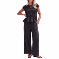 Ensemble tailleur pantalon formel pour femme grande taille, doux et confortable, sans manches, froncé, à jambes larges, 2 pièces, fabrication sur mesure, délai de livraison 15 jours