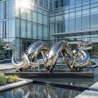 Statue de perle Loong en acier inoxydable poli, grand format, style moderne et contemporain, pour centre commercial, sculptures en acier inoxydable