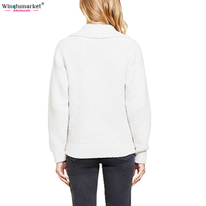 Suéter de <span class=keywords><strong>Mujer</strong></span> de Punto de Chenilla con Efecto Peludo, Oversize, Hombros Caídos, <span class=keywords><strong>Cuello</strong></span> Polo Henley con Botones, Colores Personalizados - Product Image 6