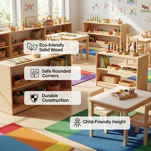 Ensemble Table et Chaises Montessori en Bois Courbé pour Enfants, Mobilier de Crèche, Garderie, <span class=keywords><strong>Maternelle</strong></span> et Apprentissage Précoce - Product Image 2