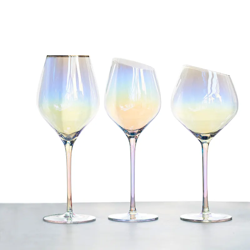 Kurşunsuz kristal şarap kadehi renkli cam kadeh şarap şampanya bardakları