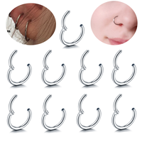 Anneau de nez sans couture en acier inoxydable 14G 16G 18G 20G Anneaux de nez à segment articulé pour femmes hommes Cartilage Piercing Bijoux