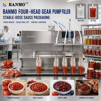 Machine de remplissage de sauces BANMO à 4 pompes à engrenages, dosage stable, en acier inoxydable SUS304, avec rail coulissant et élévateur de buse, pour sauces chili, tomate et BBQ