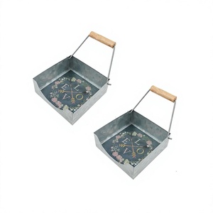 Ensemble de 2 porte-mouchoirs carrés au design simple, porte-serviettes galvanisés avec poignées en bois, en vente - Product Image 1