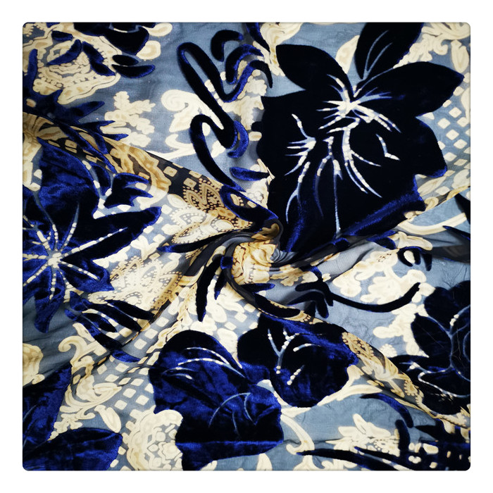 Новое поступление 2021, дизайнерская нейлоновая вискозная Темно-Синяя Прозрачная бархатная ткань с принтом для шарфа