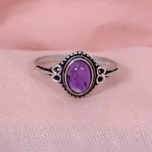 Vintage Oval Gemstone <b>Ring</b> Moonstone Amethyst Silver Plated <b>Brass</b> Jewelry For Women Adjustable Boho <b>Ring</b> Wholesale - Product Image 4