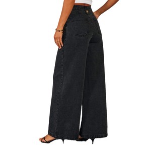 Chaleco de botón sin mangas directo de fábrica al por mayor Pantalones rectos sueltos logotipo personalizado <span class=keywords><strong>traje</strong></span> de <span class=keywords><strong>mujer</strong></span> de mezclilla - Product Image 5