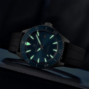 Montre de plongée automatique pour homme PAGANI DESIGN, cadran bleu 42 mm, résistante à l'eau jusqu'à 100 m, bracelet en caoutchouc noir - Product Image 4