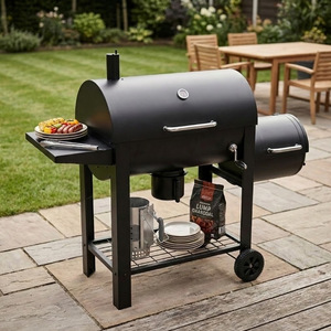 Large Outdoor Charcoal Grill Multi Functional Smoker With Side <b>Shelf</b> And Wheels For <b>Camping</b> And Backyard BBQ - Product Image 2