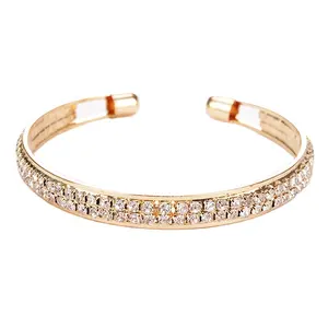 Luxury Women Accessories Double Rows Full Crystal Bracelets Bangles Rose Gold Silver Full Diamond Bracelets