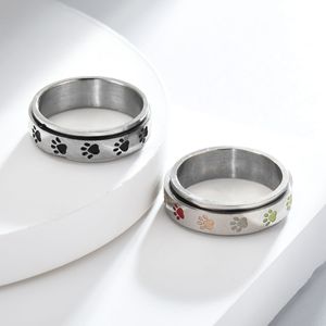 Anillo bonito con huellas de cachorro coloridas giratorias de acero inoxidable 2025 para Unisex - Product Image 5