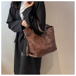 Bolso Tote de Hombro para Mujer, de Gran Capacidad, con Cierre de Dos Cremalleras, Diseño de Caramelo, de Cuero Vegano Encerado, Económico - Product Image 6