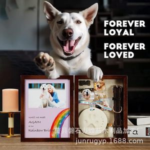 Wooden Pet Photo <b>Frame</b> Flip Top Storage Box With Ink Pad Pet Keepsake Display Stand Solid Wood Handmade Rectangle Horizontal - Product Image 1