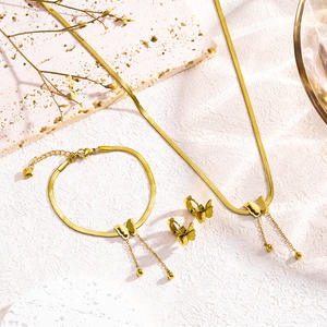 New 3pcs/<b>Set</b> Stainless Steel Fashionable Design 18k Gold Plated Butterfly Necklace Earring <b>Bracelet</b> Butterfly Jewelry <b>Set</b> - Product Image 1