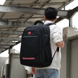 Laptop <b>Backpack</b> <b>Large</b> Capacity Unisex Black Solid Color With Laptop Compartment For Travel And Daily Use - Product Image 2