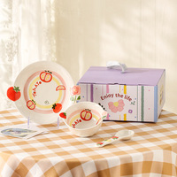 Vaisselle complète de style nordique européen coffret cadeau mignon bol et assiette en céramique ensemble de vaisselle en céramique