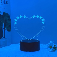 Tableau d'affichage 3D en forme de coeur, veilleuse USB d'ambiance, lumière de table LED, base en acrylique transparent, cadeaux de vacances et d'anniversaire