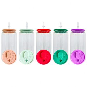 Blank Sublimation Clear Frosted Soda Bottle 16Oz <b>Beer</b> Glass Can With Colored Silicone Lids - Product Image 2
