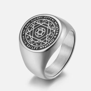 Sigillo talismano <span class=keywords><strong>di</strong></span> Solomon Hexagram 12 zodiaco <span class=keywords><strong>anello</strong></span> in acciaio inossidabile riempito nero smalto faccia 20mm - Product Image 3