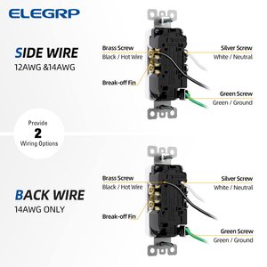 ELEGRP Confezione da 10 Prese Elettriche <span class=keywords><strong>a</strong></span> <span class=keywords><strong>Muro</strong></span> Certificate UL, Prese Decorative NEMA 5-15R con Autoconnettore <span class=keywords><strong>a</strong></span> Terra - Product Image 5