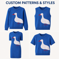 Pull en tricot blanc à motif canard mignon pour femme, bleu roi, style coréen vintage, à manches longues