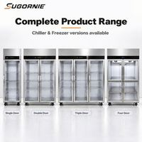Réfrigérateur commercial à 4 portes vitrées en acier inoxydable, vitrine réfrigérée verticale pour restaurant et cuisine