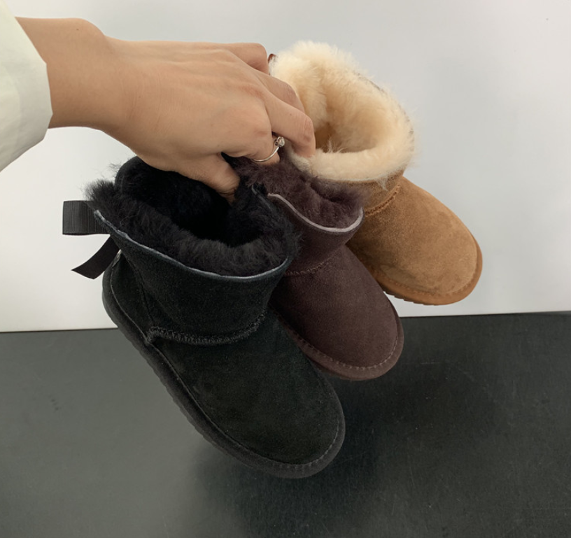 Girls Outdoor Indoor Warm Flat Casual Footwear Wool Fur Boots With Bows Snow Boots 2021