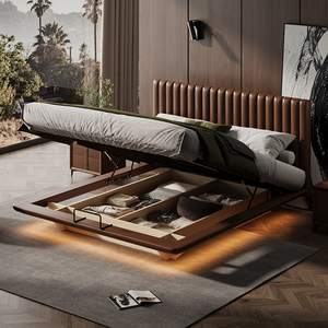Cabecera Ultrafina <span class=keywords><strong>de</strong></span> Cuero Minimalista Italiana <span class=keywords><strong>de</strong></span> Primera Calidad, <span class=keywords><strong>Cama</strong></span> Doble King Flotante para Dormitorio, Directo <span class=keywords><strong>de</strong></span> Fábrica en Foshan - Product Image 3