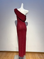 Bettergirl 2026 Koleksi Terbaru Gaun Maxi High End Berhias Rhinestone Satu Bahu dengan Belahan Samping