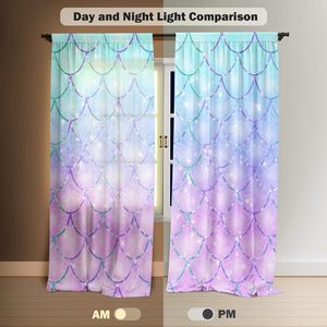 Cortinas de Ventana con Diseño de Sirena para Niñas, Color Morado y Azul, con Escamas Brillantes de Fantasía, para Habitación de Bebé, Dormitorio, Guardería, Decoración Infantil - Product Image 4