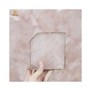 Natural Semi Precious Stone Craft Bar Kitchen Accessories Rose Quartz Crystal Coaster