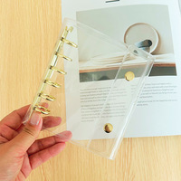 Organiseur de classement A5 transparent en PVC à 6 anneaux, rechargeable, à feuilles mobiles, avec bouton-pression, 45 feuilles, couverture de journal