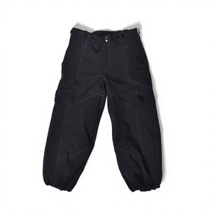 Pantalones de Nieve Negros con Costuras Moradas, Interior Aislado, Cintura Ajustable y Puños Elásticos para Deportes de Invierno al Aire Libre - Product Image 1