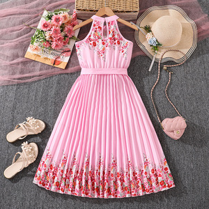 Nuovo Stile 2026 Abbigliamento Estivo per Adolescenti <span class=keywords><strong>Vestito</strong></span> da <span class=keywords><strong>Bambina</strong></span> per le Vacanze Senza Maniche con Stampa Floreale Plissettato <span class=keywords><strong>Elegante</strong></span> - Product Image 2