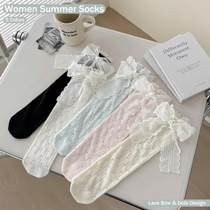 Calcetines <span class=keywords><strong>de</strong></span> Algodón al por Mayor para Niñas, Estilo Lolita Japonés, con Lazo <span class=keywords><strong>de</strong></span> Encaje y Adorno en el Tobillo - Product Image 1