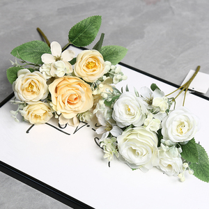 Năm forked hoa hồng cao cấp hoa oải hương tự làm hoa sắp xếp mềm mại toàn bộ bó hoa cho năm mới & Halloween Trang trí bàn ăn - Product Image 2