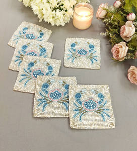 2025 Hot Selling Customized Handmade <b>Beaded</b> <b>Placemats</b> Table Mat Hand Embroidery Blue Spider Mug Rug Coasters for Gift Ideas - Product Image 5