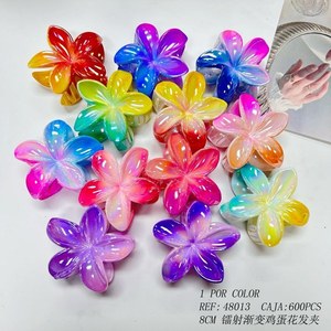 Fermaglio per capelli Frangipani con gradiente laser da 8 cm, stile floreale colorato per donne e ragazze - Product Image 3